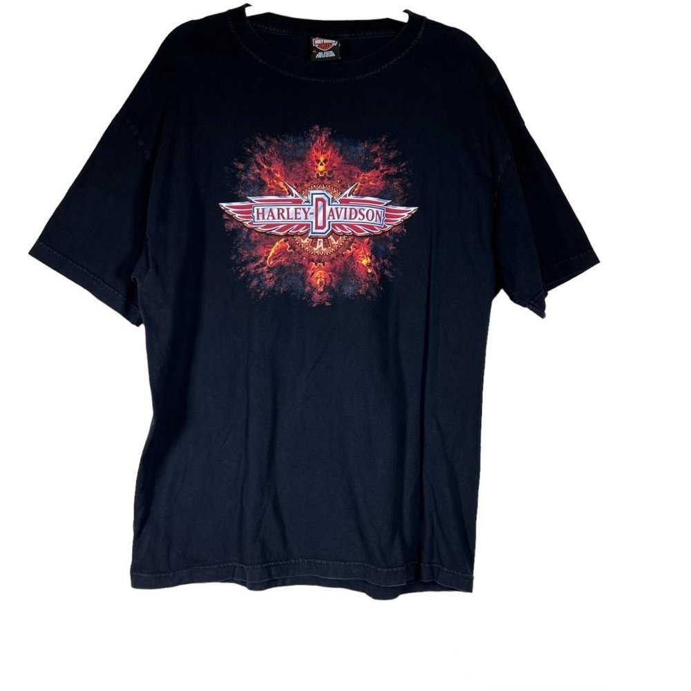 Harley Davidson T-Shirt Size XL Short Sleeve Black 2003 Bear Eagle Fire Wolf